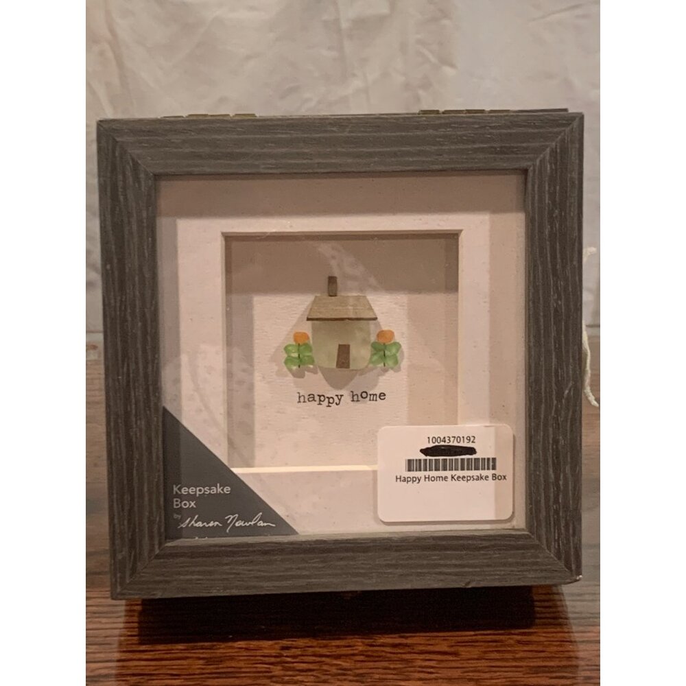 DEMDACO Sharon Nowlan "Happy Home" Grey 6x3" Wood Decorative Keepsake Box NWT